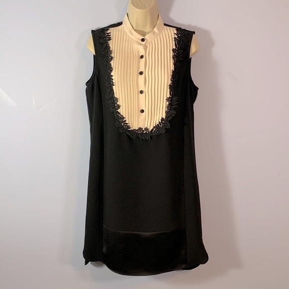 Nanette leopore size 6 sleeveless mini tuxedo party dress black white pleated - Picture 1 of 9